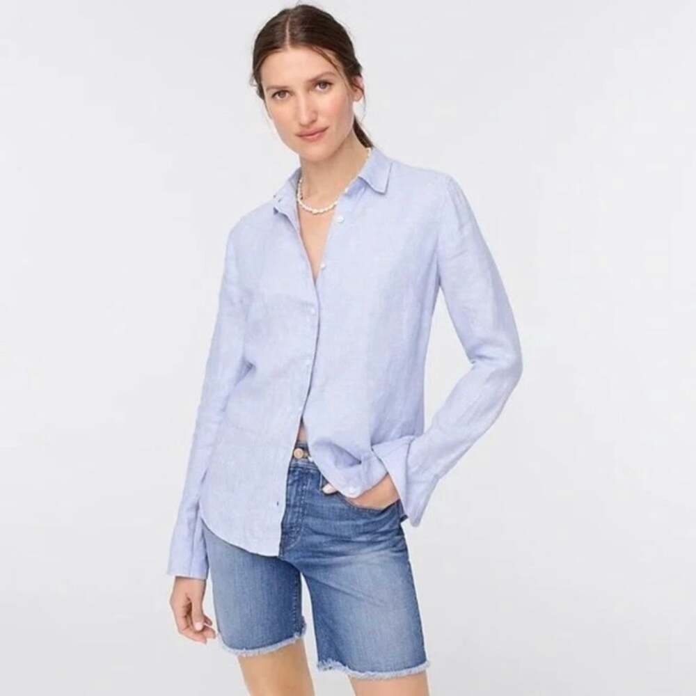 J. Crew Sz 6 Slim Perfect Shirt in Baird McNutt Irish Linen French Blue
